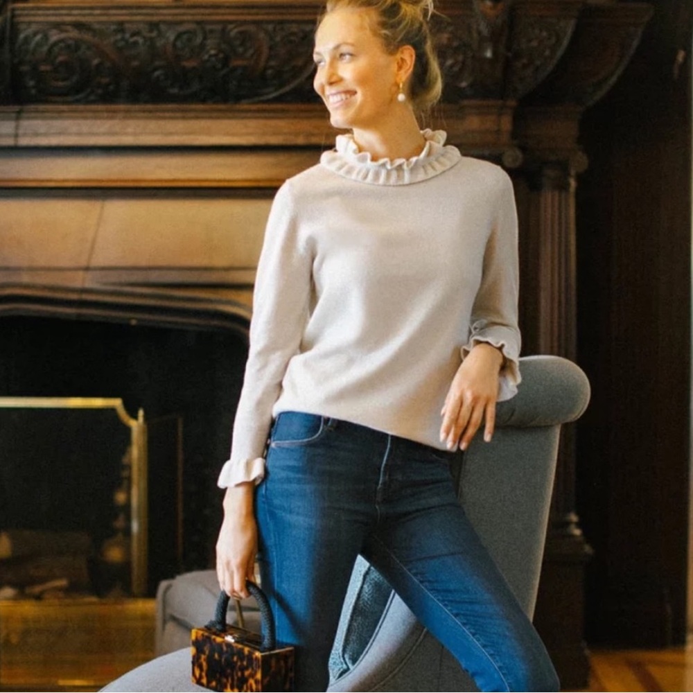 TUCKERNUCK Ivory Shimmer Edie Ruffle Sweater‎ Cashmere Wool XS